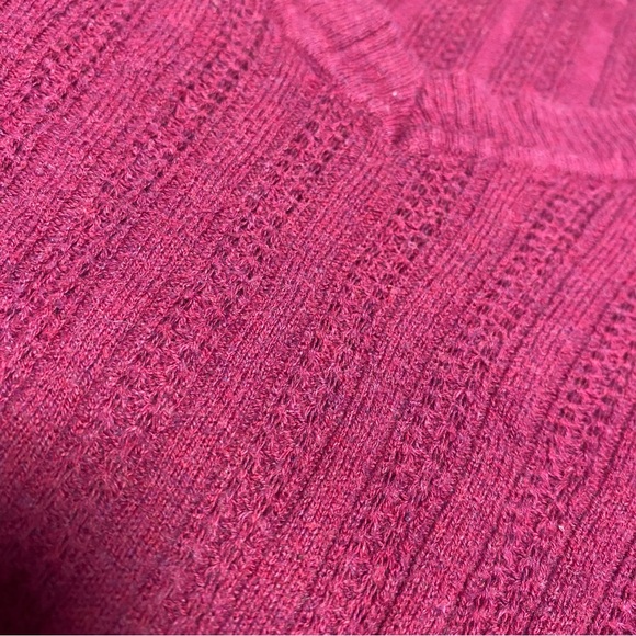100% Cotton Love by Design Open Knit Sweater V Neck Stretch Longsleeve Fuschia M - Picture 6 of 9